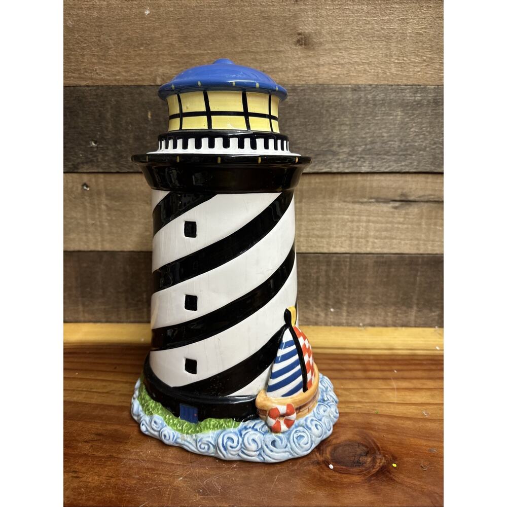 Vtg Lighthouse Cookie Jar Nautical Ocean Beach Boat